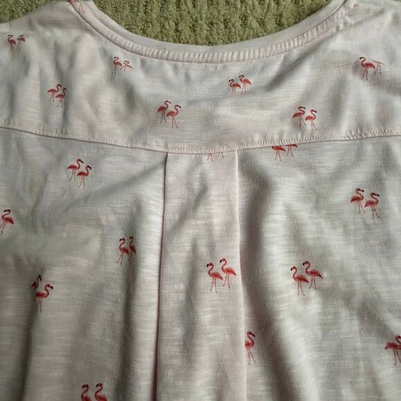 Ladies IZOD size L PINK flamingos short sleeve casual tee shirt top knot front - Picture 6 of 8